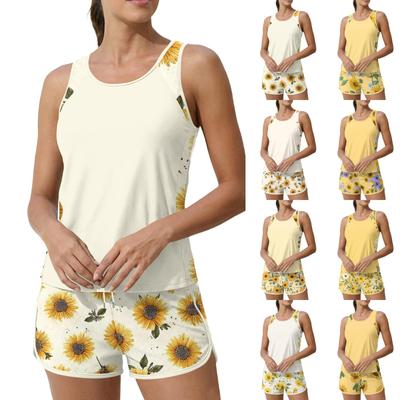 Women's Sunflower Print Split Swimsuit Sport Swimsuit