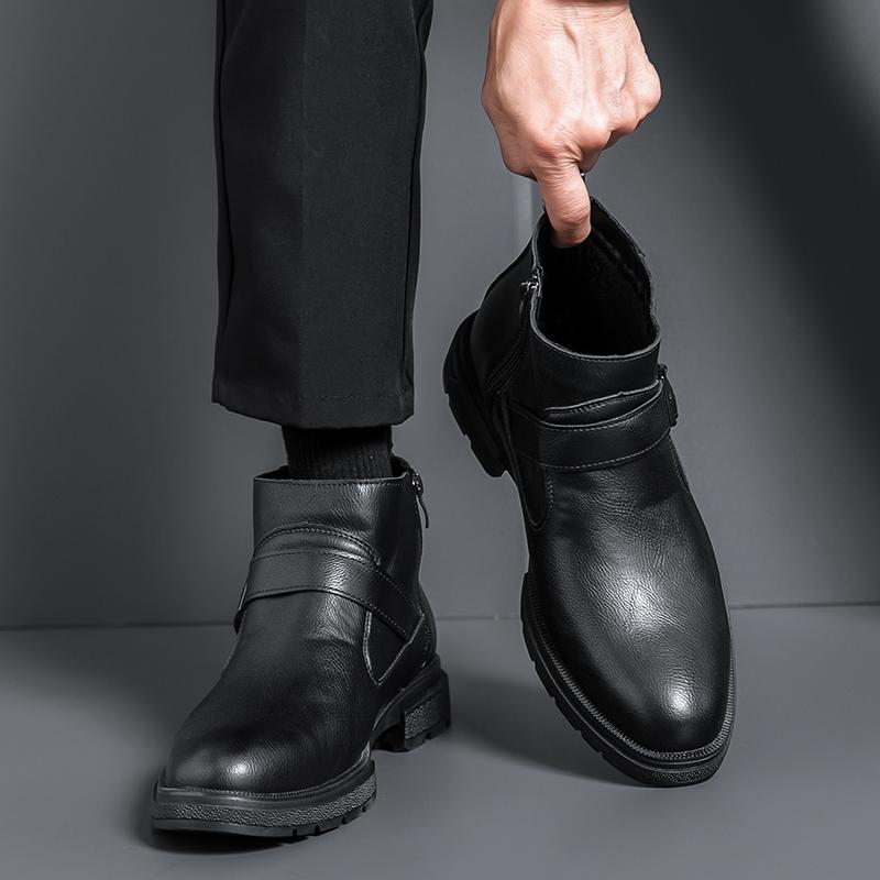 Fashion Hot Selling Men's Workwear Shoes Winter Trendy High Top Men's Business Boots Office Leather Casual Shoes Wear-resistant Daily
