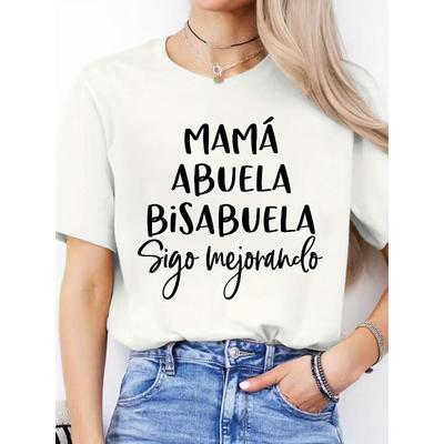 European Sizes Women's Spanish Alphabet - Print T-Shirt - Spanish Language Learning, Casual Short Sleeve Round Neck Blouse