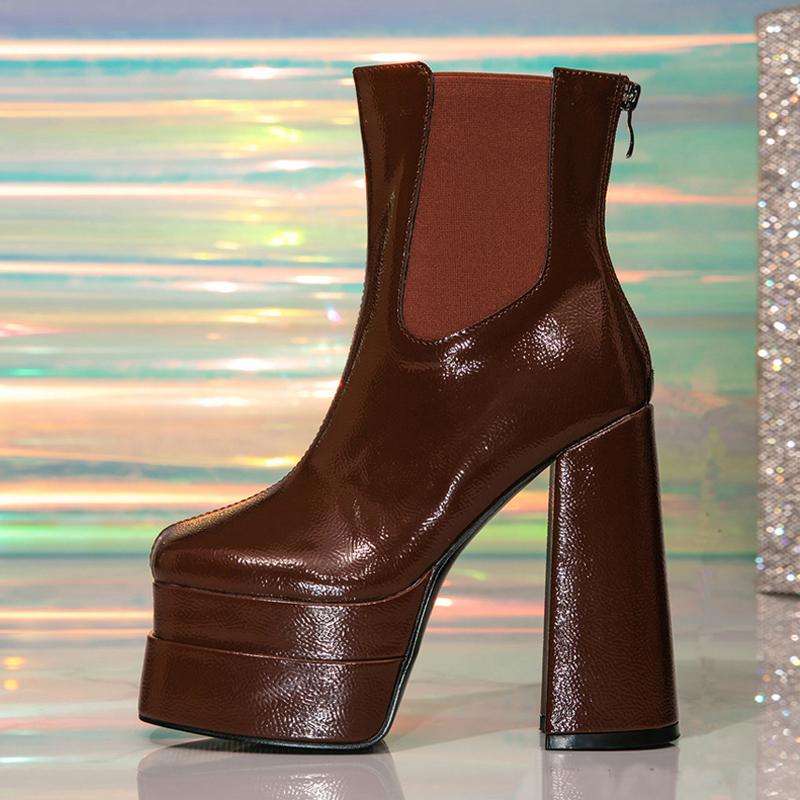 

Модная Liyke Готическая мода Ботинки на массивной двойной платформе для женщин Сексуальная обувь для стриптиза и танцев на пилоне Молния Эластичные Зимние 14 см Высокий каблук 35 вино красного