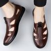 Luxury Brand Genuine Leather Men Sandals Moccasins Men Business Dress Sandals Handmade Leather Shoes Men Sandalias