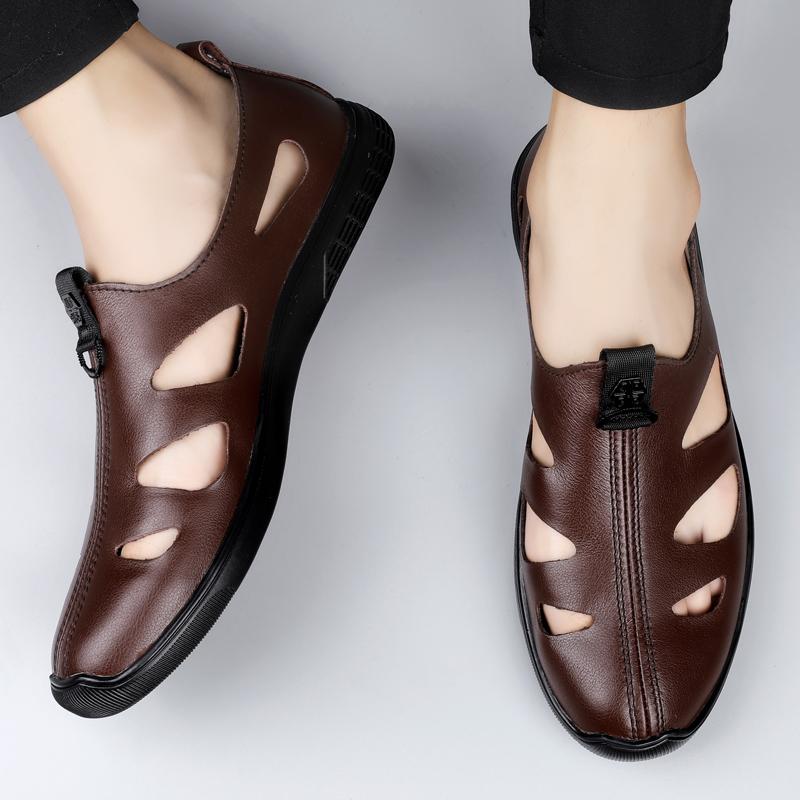 Luxury Brand Genuine Leather Men Sandals Moccasins Men Business Dress Sandals Handmade Leather Shoes Men Sandalias