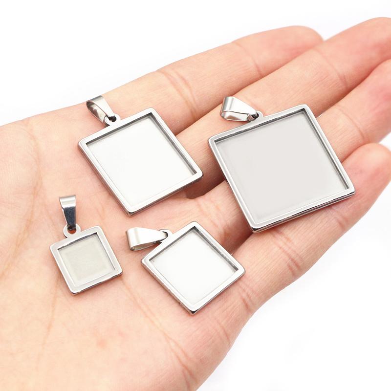 5pcs 10-25mm Inner Size Stainless Steel Square Pendant Cabochons Blank Base Setting Bezel Tray DIY Jewelry Making Accessories