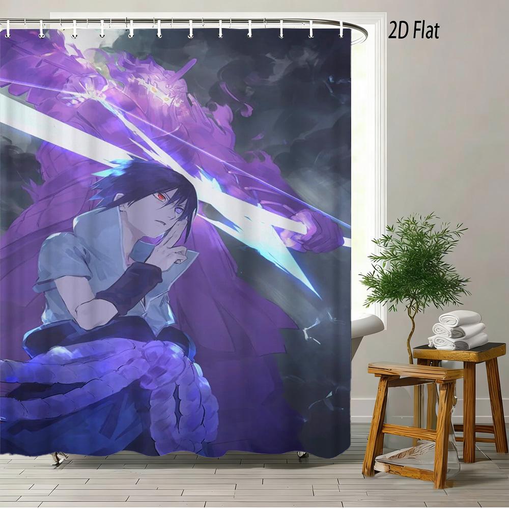 2D Flat Naruto Anime Cyberpunk Kakashi Hatake In Neon City Print Waterproof Shower Curtain For Bathroom Decor