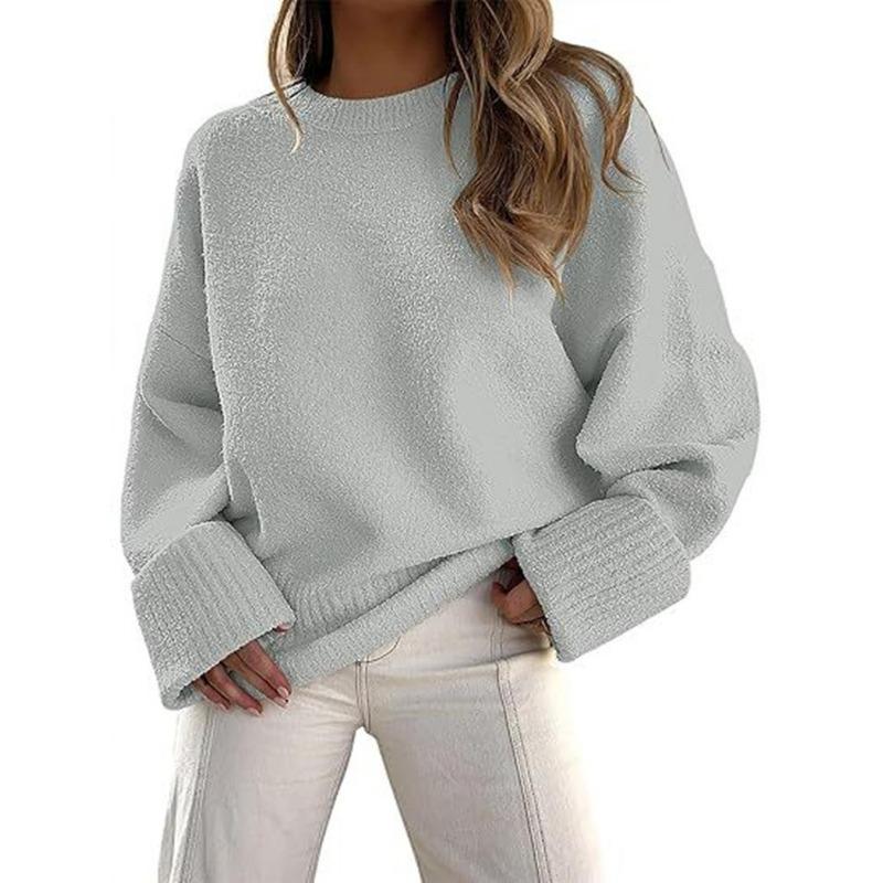 New Autumn and Winter New Versatile Women's Round Neck Long-sleeved Plush Thick Warm Sweater