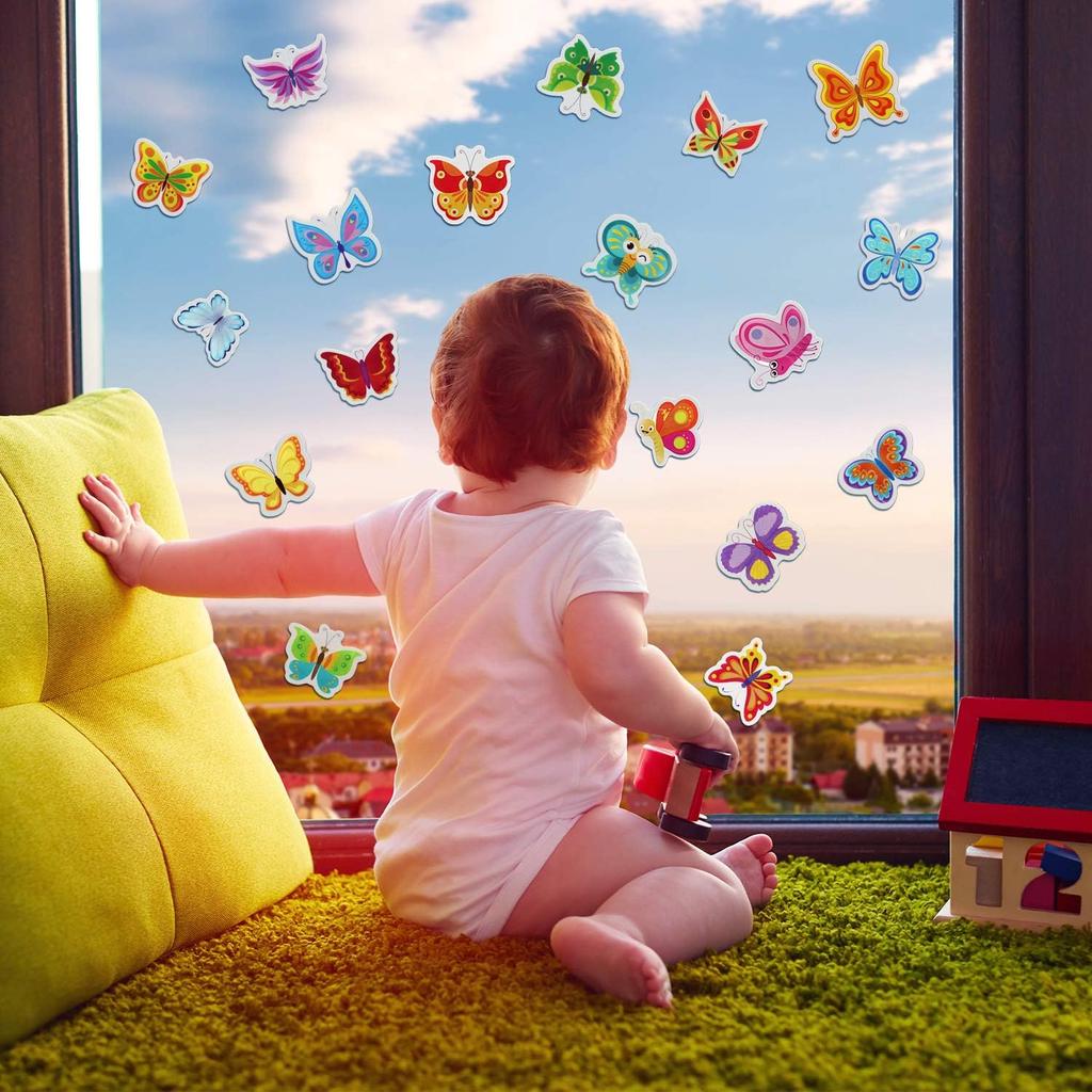 Boao 20 Pcs Colorful Butterfly Window Clings Reble Anti-Collision Window Clings Spring Summer Butterfly Stickers for Home Glass Decoration