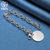 925 Sterling Silver Circle Tag Bracelet Woman Jewelry