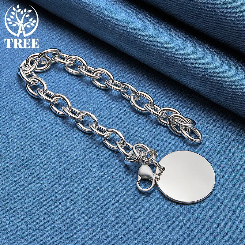 925 Sterling Silver Circle Tag Bracelet Woman Jewelry