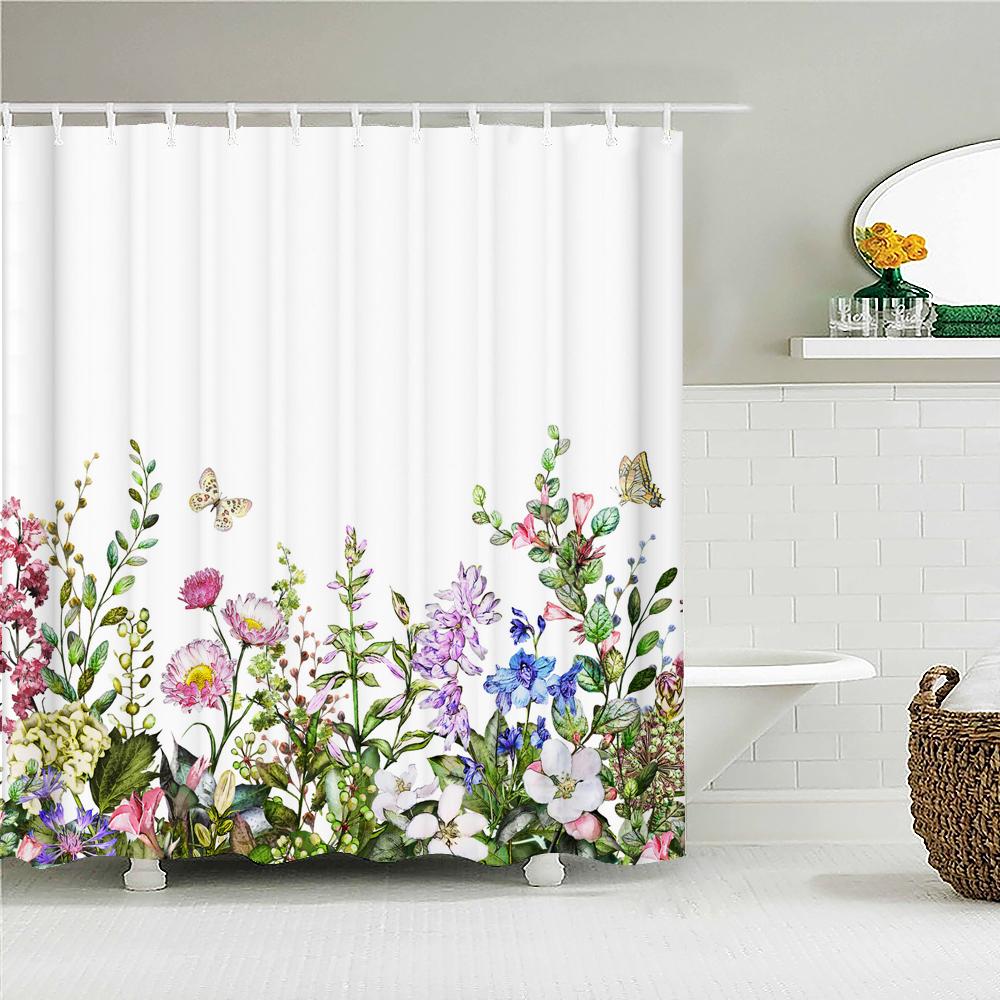 Beautiful Butterfly Flowers Shower Curtain Bathroom Screen Decoration Shower Curtains Waterproof Washable Fabric