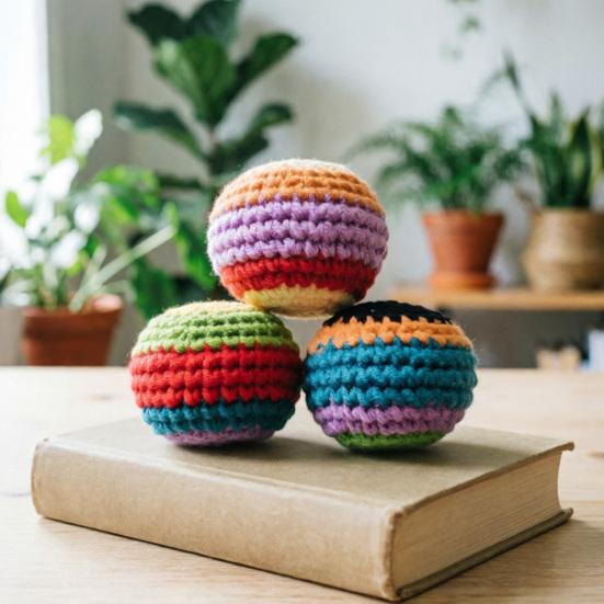 Handmade Knitted Footbag Sack, Outdoor Play Multicolored Crochet Bag Woven Kickball Toy, Colorful Juggling Balls for Kids, Adults,