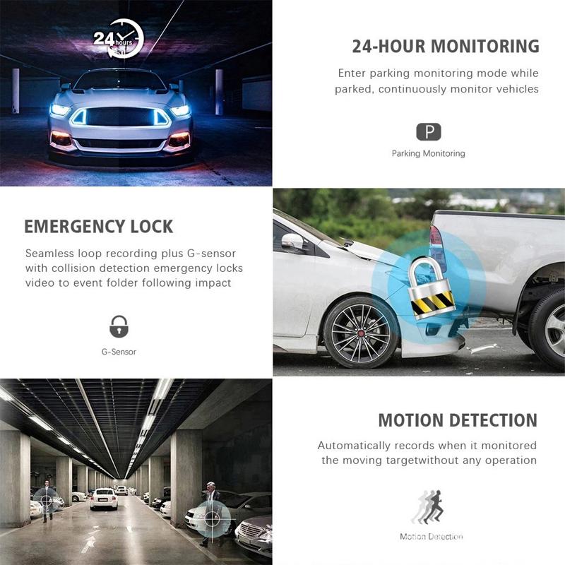 3 Camera Lens Car DVR 3-Channel Dash Cam HD 1080P Dash Camera Dual Lens Dashcam Video Recorder 2.0 inch IPS Screen