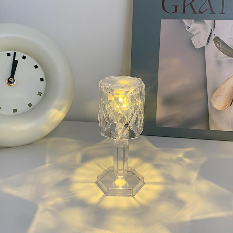 

Led Crystal Nightlight Electronic Bedroom Bedside Lamp Button Powered Battery StyleB