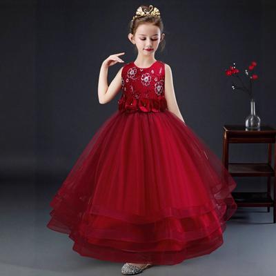 Mädchen Party Abendkleid Rock Blume Mesh Tutu Mittelgroße und Große Kinder Lang Weihnachten Aufführungskostüm 632 Kinder Prinzessin