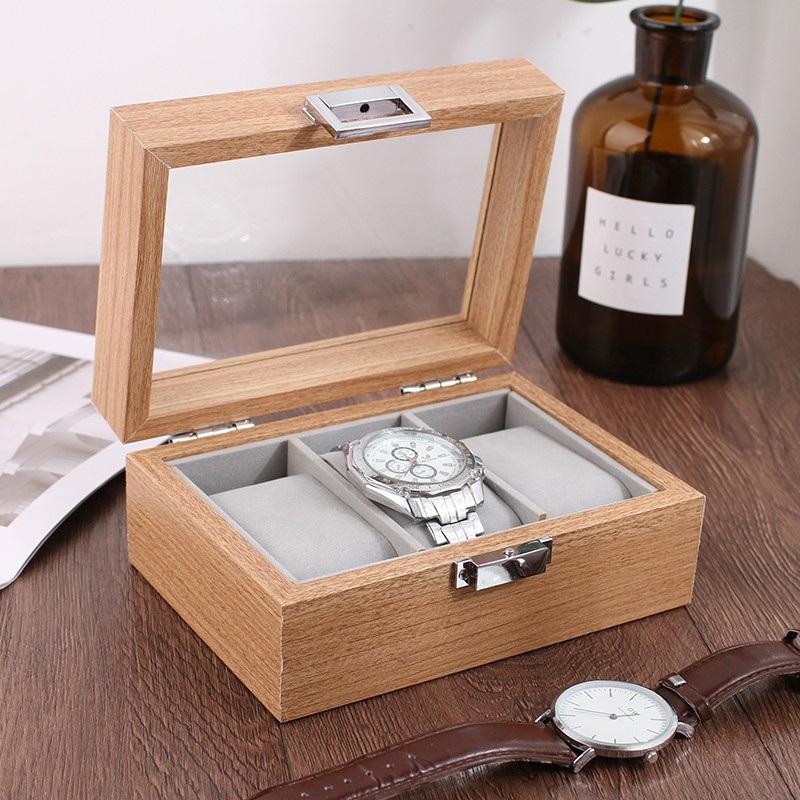3/6 Grid Slot Watches Case Wooden Glass Watch Box Display Jewelry Metal Lock Organizer Wooden Watch Storage Box