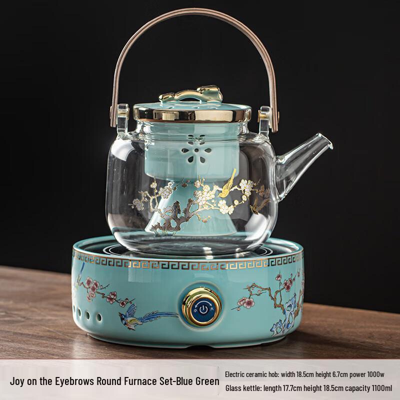 Cha Xun Joyful Plum Blossom Ruyi Handle Glass Teapot