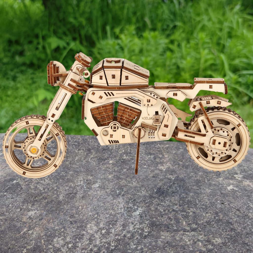 Build Your Own Motorcycle 3D Wooden Puzzle Model Kit - a Fun and Educational DIY Gift