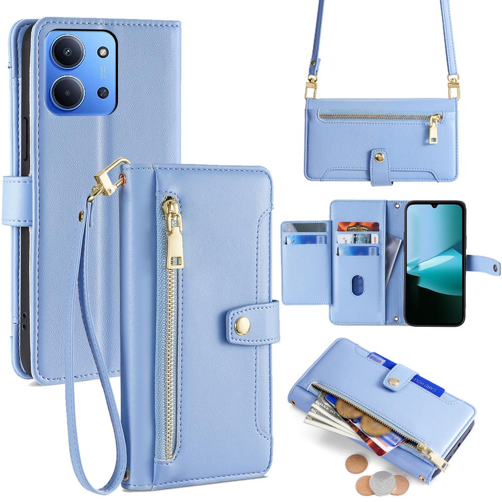 Leather Case for Xiaomi Redmi 15C 4G (EU) (173mm)/15C 5G (EU) (173mm)/Poco C85 4G (173mm) Zipper Pocket Wallet Phone Cover with 2 Straps