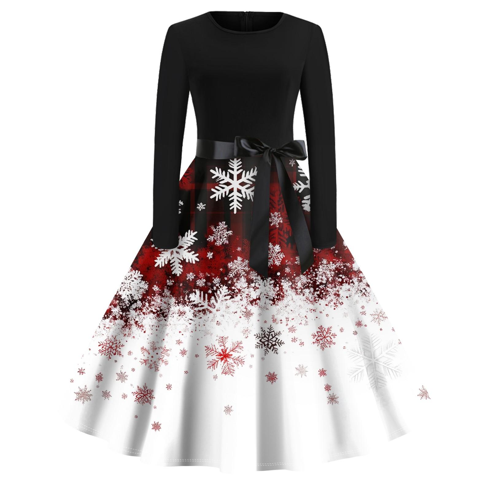 Женское винтажное классическое платье с длинным рукавом и рождественским принтом — фото 6