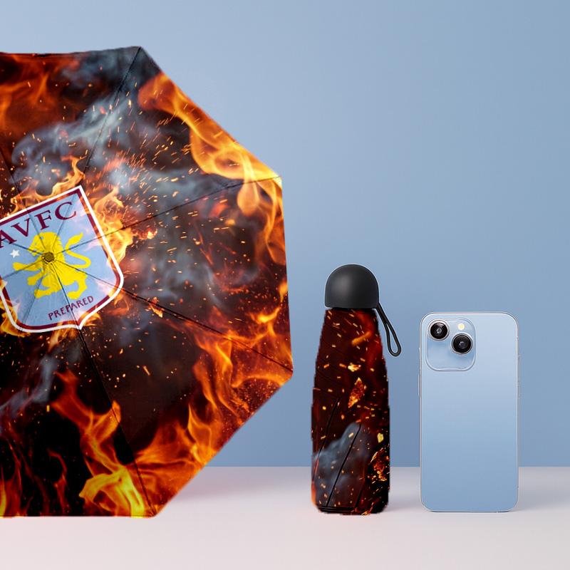 Aston Villa Football Pattern Printed Mini 5 Folds 8 Ribs Compact Umbrella Windproof Waterproof Lightweight Portable Folding