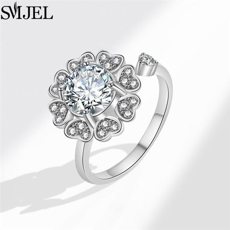 Luxury Anti Stress Anxiety Rings Fidget Spinner Ring Adjustable for Women Cute Flower Cat Starfish Ring Rotating Freely Jewelry