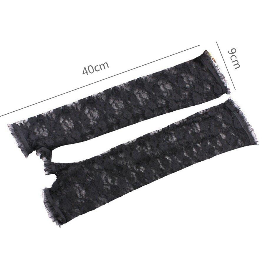 Long Lace Fingerless Gloves, Sheer Floral Arm Sleeves for Wedding & Cosplay