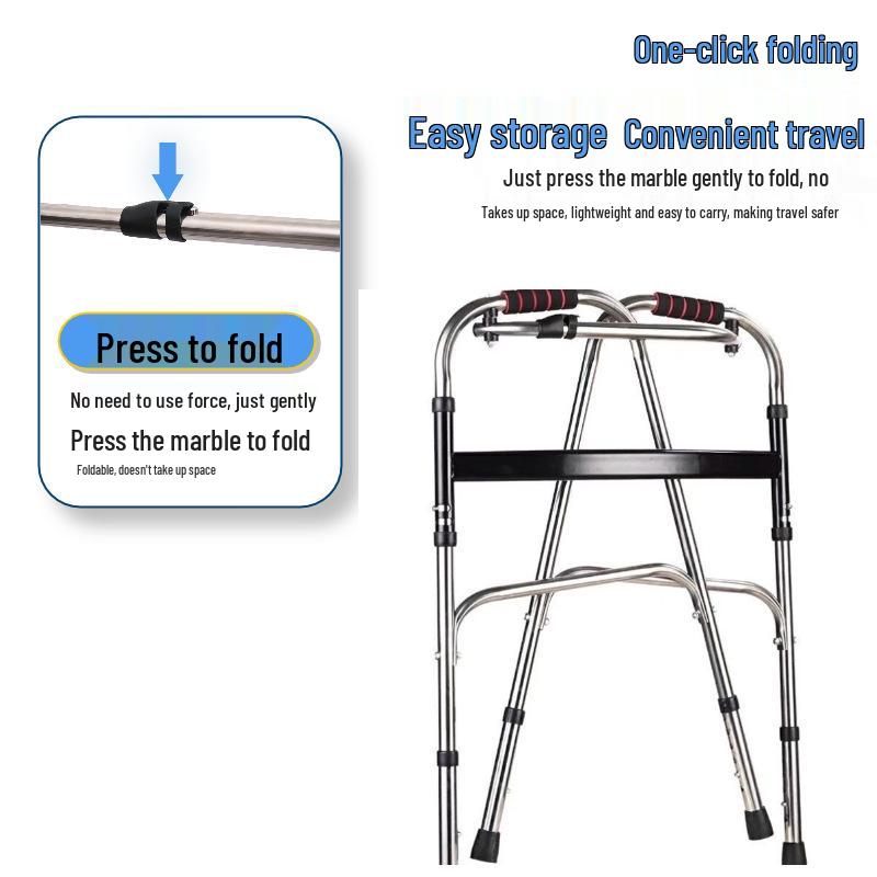 Foldable Stainless Steel Walker with Seat for Elderly - Outdoor, Pushable, Four-Wheel Cane