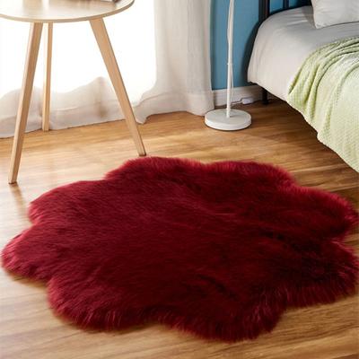 Burgundy Plum Blossom Plush Carpet, Round Wool Living Room Bedroom Bedside Floor Mat