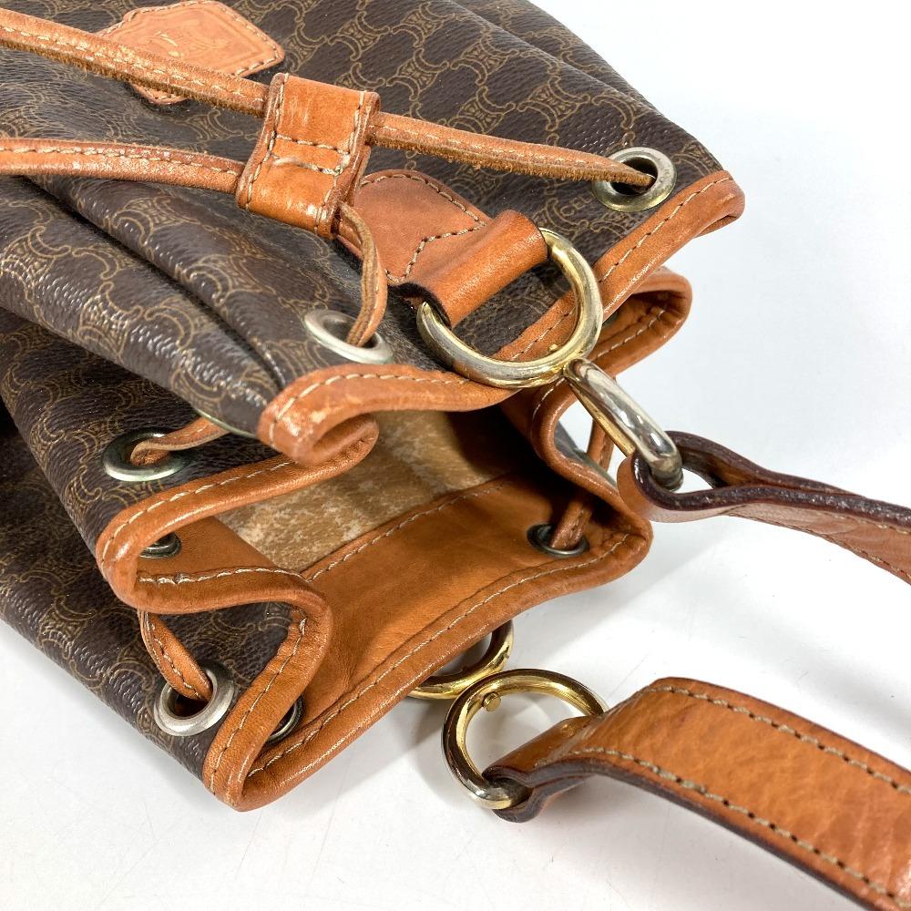 CELINE vintage Macadam logo Purse Crossbody Shoulder Bag Leather/Canvas Brown
