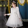 Mädchen Prinzessin Festkleid Elegant Schleife Tüll Hochzeit Geburtstagsfeier Kleid Langarm