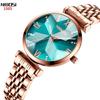 NIBOSI Ladies' Waterproof Analog Quartz Wristwatch Stainless Steel Green Casual Business Gift for Women
