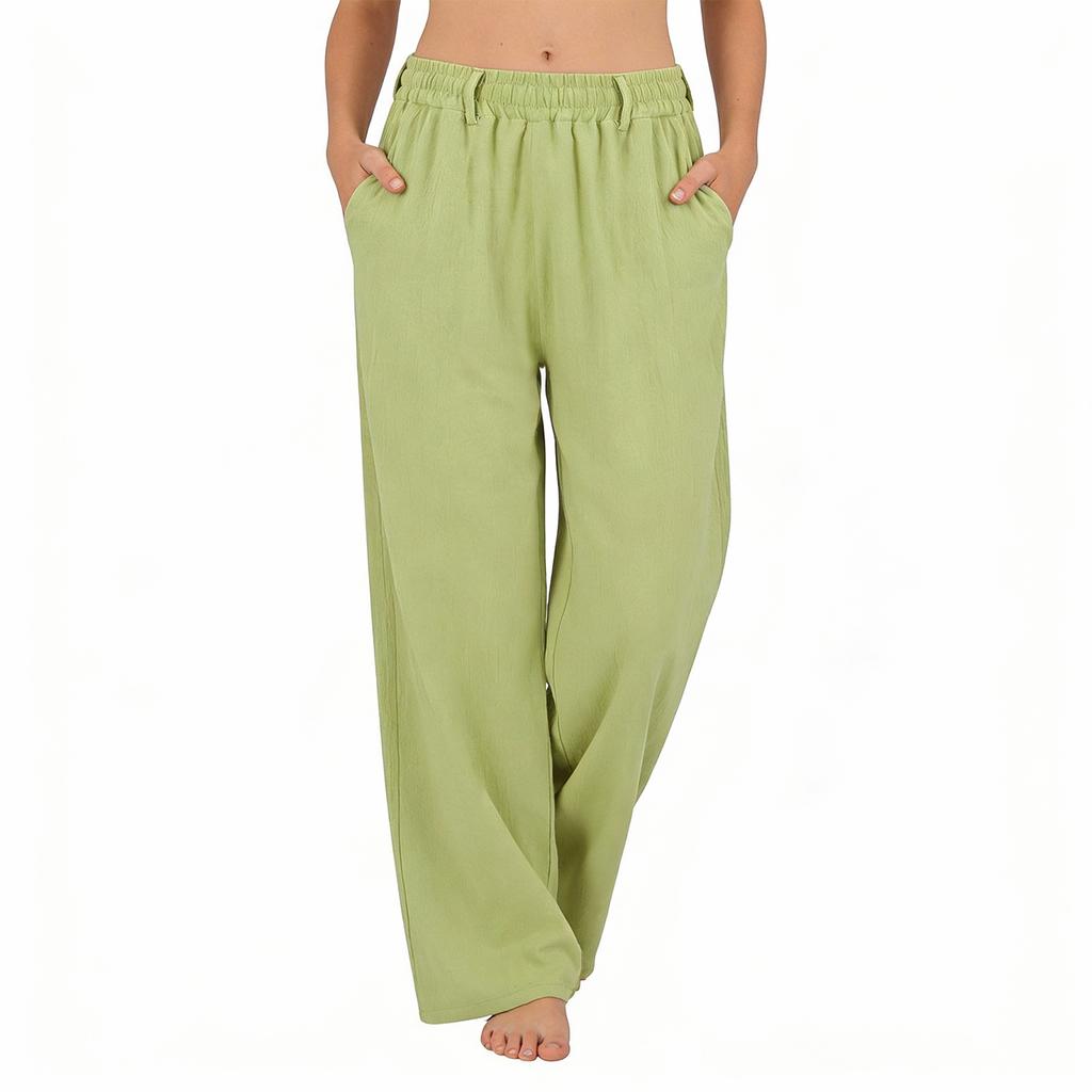 Ladies' Fashionable Color Straight Leg Pants With High Waist Pockets Casual Pants