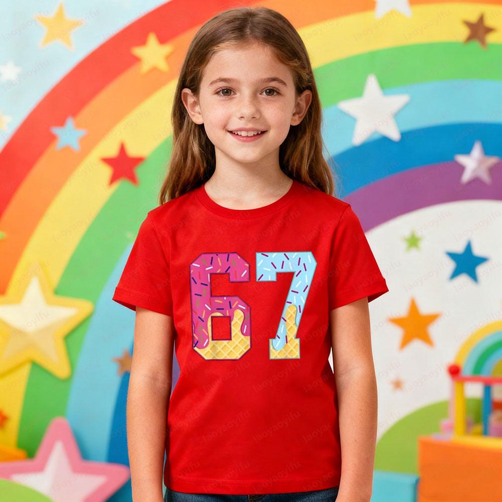 Creative Design 67 Theme Series Printed Tshirt Christmas Latest Trendy Style Meme Kids Shirt Boys and Girls Fashion Xmas Tops