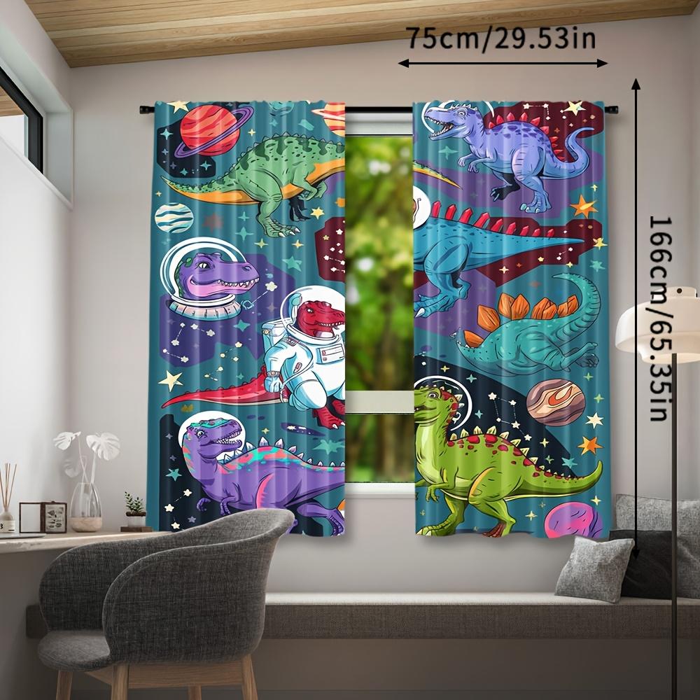 Set Of 2 Cartoon Dinosaur Space Adventure Curtains Polyester Drapes Bedroom Living Room Study Machine Blackout Made Window Treatment