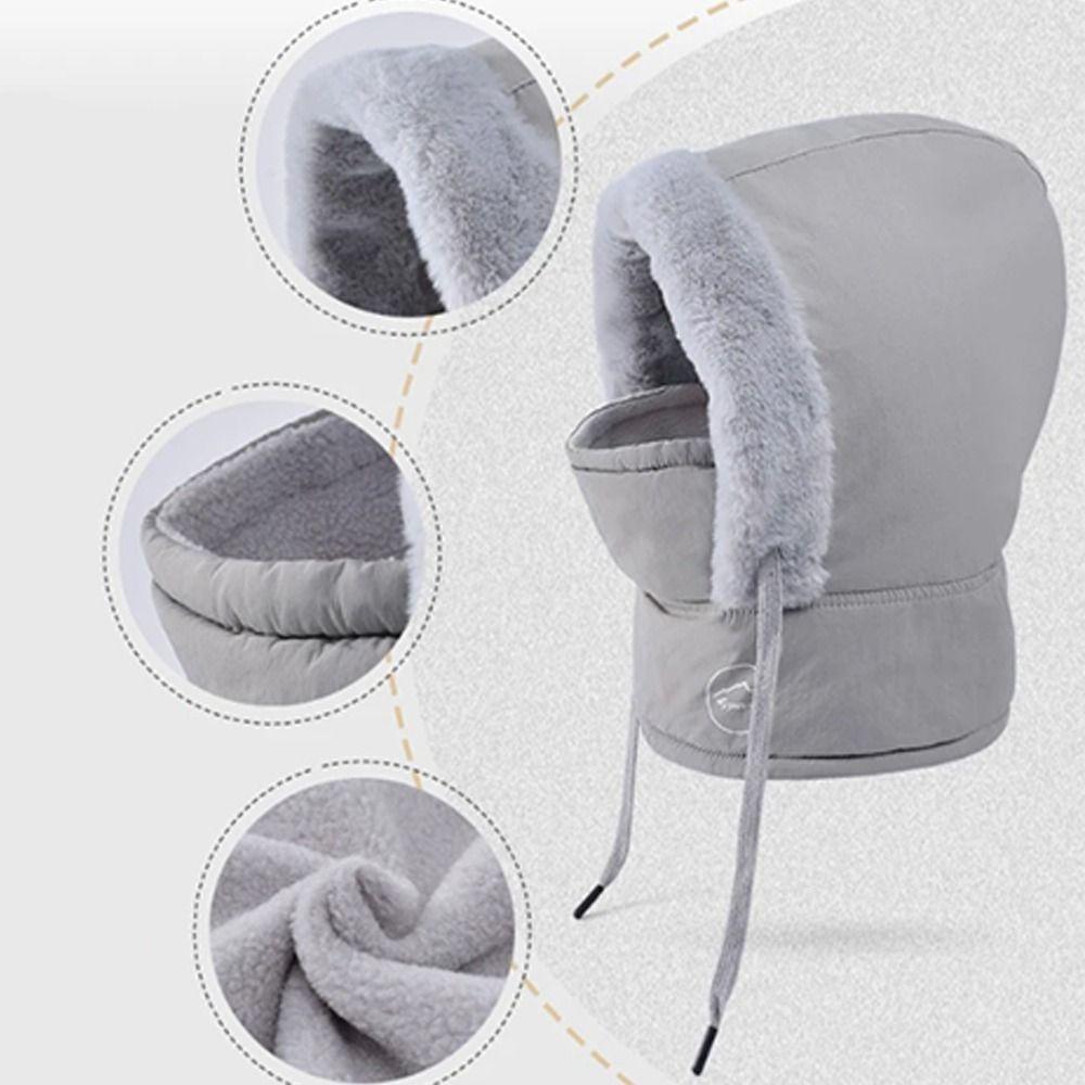 Windproof Beanies Cap Plush Ear Protection Hat Fashion Integrated Mask Scarf Hat Set  for Women