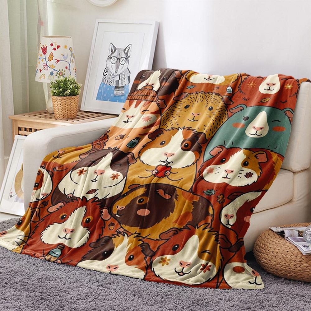 1Pc guinea pig Print Flannel Blanket, High quality Comfortable for All Seasons, Home Decor, Warmth and Comfort, Perfect for Christmas Gifts