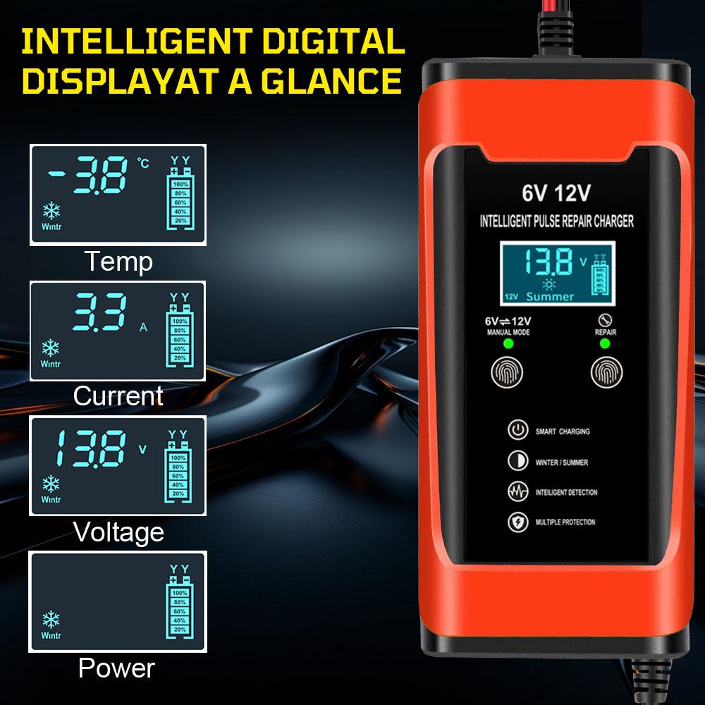 6A 12V Digital Chargers Car Battery Maintenance Smart Pulse Repair Storage Cell Lead Acid Batteries Chargers For Boat Motorcycle