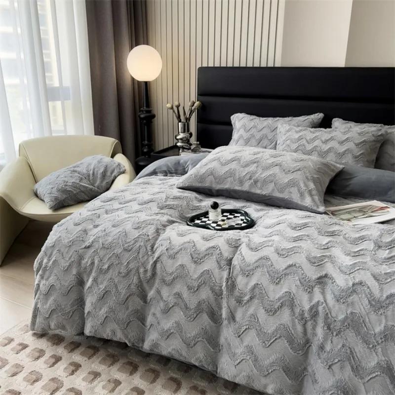 

2025 Новая осенне-зимняя простая утолщенная теплая четырехпредметная серия из флиса из волнистого кролика - Серия Бордо Простыня Простыня Простыня bed 1.5m 4pcs&Flat Sheet