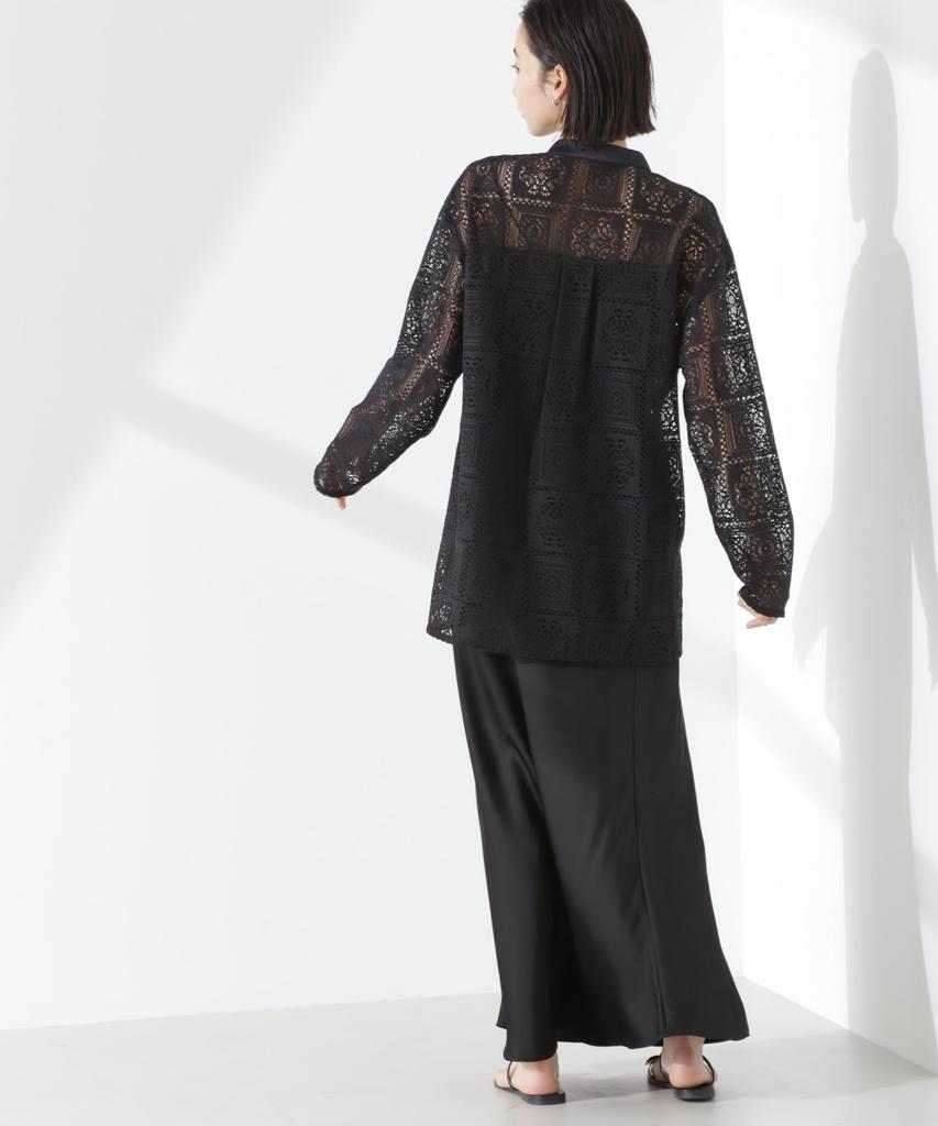 Nano Universe Band Collar Lace Shirt Be Paired with Other F 010 Black Women's (Can Items) 673-5120315