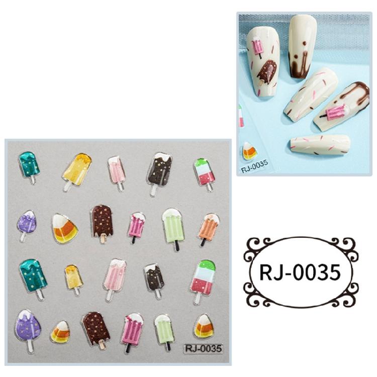 Embossed Cartoon Nail Art Stickers Decals Self-Adhesive Floral Nail Supplies