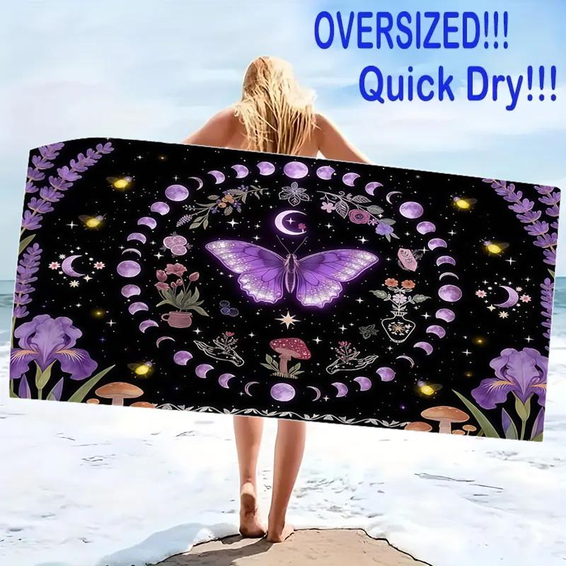Butterfly Moon Sun Art Print Beach Towel, Large Soft Quick Dry Towel for Beach Camping Swimming