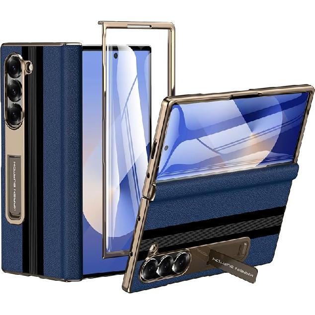 for Samsung Galaxy Z Fold 6 Phone Case [Luxury Premier Genuine Leather] [Full Body Hinge Protection] [Built-in Screen Protector] [Kickstand Slim