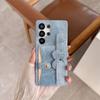 Chic Vintage Heart Bow Wrist Strap Jeans Texture Phone Case for SamSung Galaxy S26 Ultra S25 S24 S23 Card Holder Protect Cover
