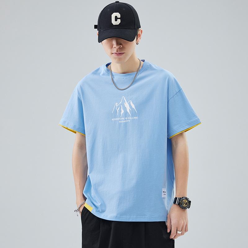 

Мужская повседневная белая летняя футболка с коротким рукавом M синий