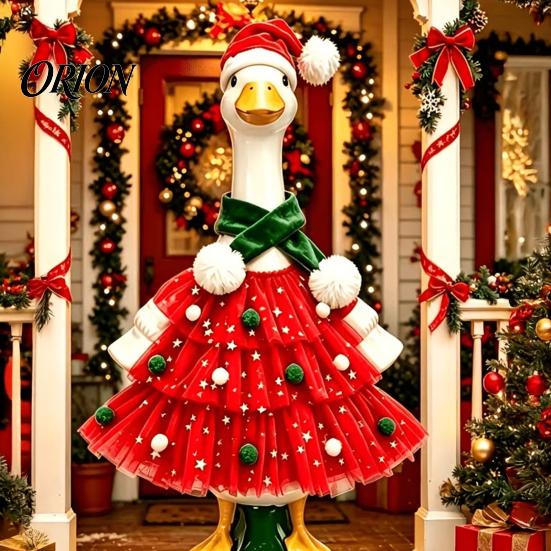 Holiday Animal Costume Christmas Porch Goose Outfit, Santa Dress with Plush Scarf And Tiered Tulle for Hat Apparel, Festive Winter Outdoor Lawn