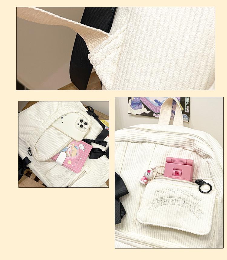 Girls' Corduroy School Backpack with Ribbon Bow - Perfect for High School and College