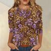 Women's Casual Three Quarter Sleeve Floral Print Crew Neck Top Relaxed Fit Lightweight Comfortable Blouse for Everyday Wear