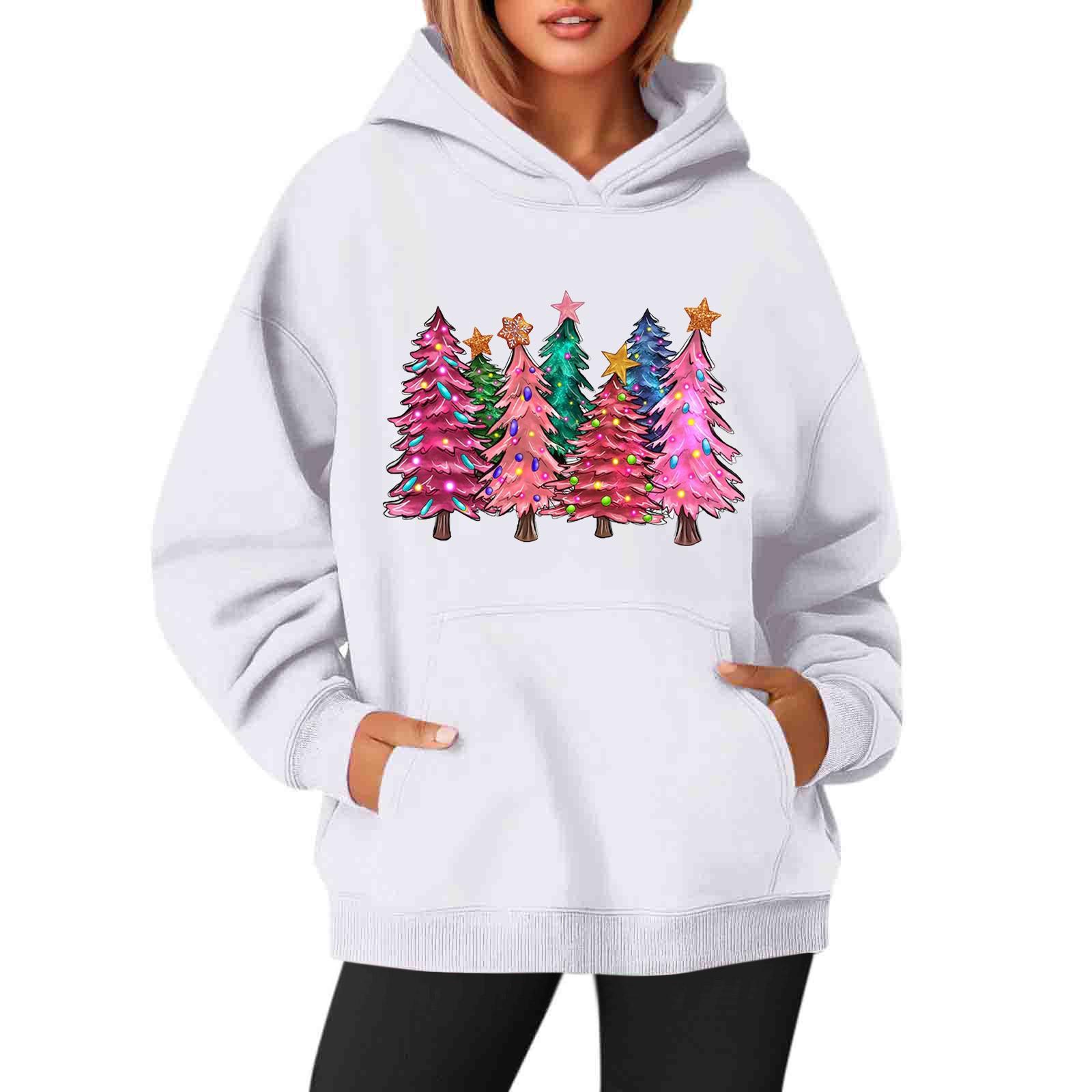 

Женские толстовки с круглым вырезом, длинным рукавом, рождественским принтом, однотонная толстовка с капюшоном M белый