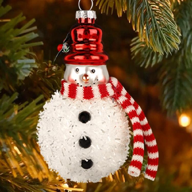 2 Pieces Glass Santa and Snowman Baubles Christmas Tree Hanging Ornament Seasonal Home Decoration for Window Door