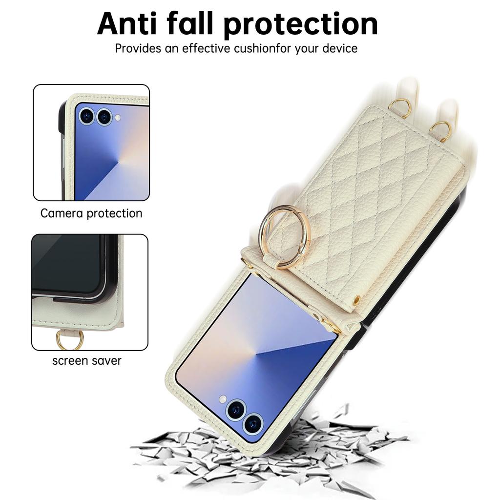 Leather Wallet Case for Samsung Galaxy Z Flip 8 7 Fe 7Fe 6 5 4 3 Flip8 Flip7 Flip6 Card Slot Ring Holder Crossbody Phone Cover