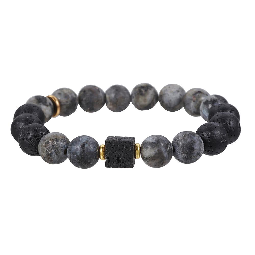 Handmade Natural Volcanic Stone Snowflake Stone Bead Bracelet Men's Retro 10/8mm Elastic Bead Couple Bracelet